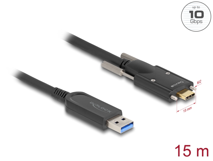 Delock Aktives Optisches Kabel USB 10 Gbps Typ-A Stecker zu USB Type-C™ Stecker mit Schrauben seitlich 15 m #1 