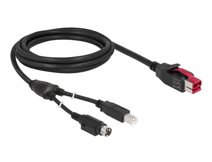 Delock PoweredUSB Kabel Stecker 24 V > USB Typ-B Stecker + Hosiden Mini-DIN 3 Pin Stecker 2 m für POS Drucker und Terminals #4 