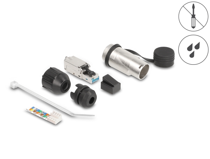 RJ45 Modularer Stecker feldkonfektionierbar Cat.6A mit robusten Kabelsteckergehäuse und Schutzkappe passend für die Delock Durchführungskupplungen 67061 und 67062 IP66 staub- und wasserdicht #1 