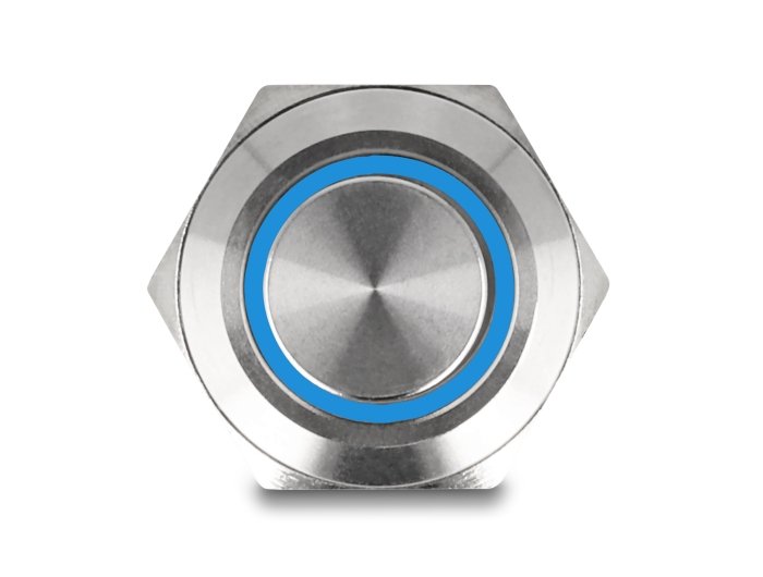 Delock Drucktaster zum Einbau 12 mm 4 x Lötanschluss LED blau #3 