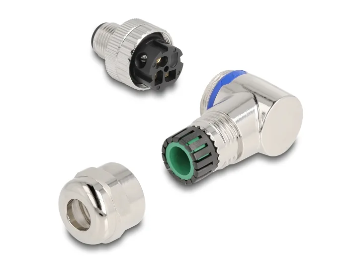 Delock M12 Steckverbinder A-kodiert 3 Pin Stecker zur Montage mit Schraubanschluss 90° gewinkelt Metall #4 