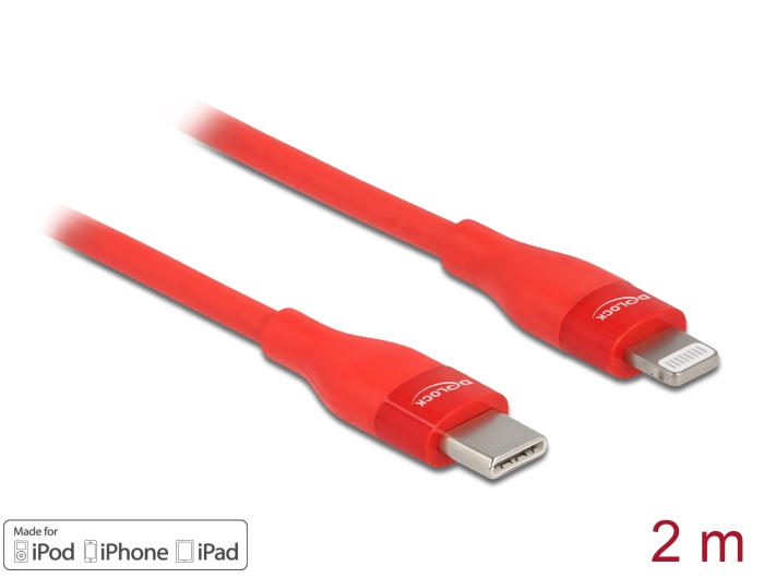 Delock Daten- und Ladekabel USB Type-C™ zu Lightning™ für iPhone™, iPad™ und iPod™ rot 2 m MFi #1 