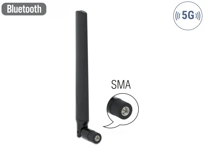 Delock 5G LTE Antenne SMA Stecker -3,3 - 1,3 dBi omnidirektional mit Kippgelenk schwarz #1 