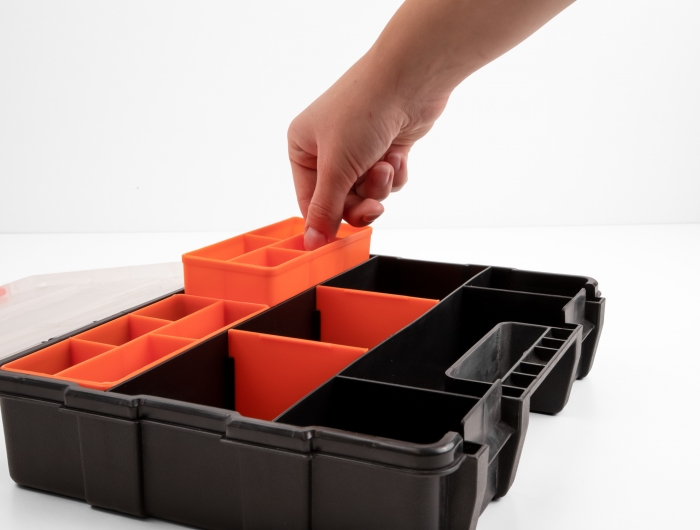 Delock Sortimentsbox mit 21 Fächern 290 x 220 x 60 mm orange / schwarz #3 