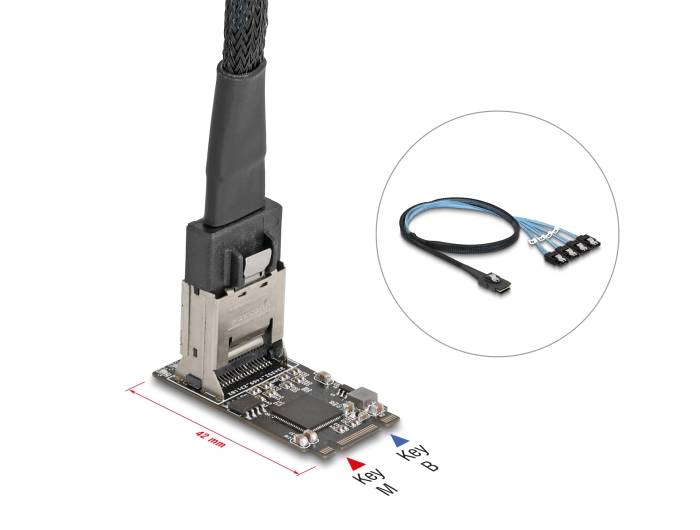 Delock M.2 2242 Key B+M Kontroller zu 4 x SATA mit 1 m Kabel #6 