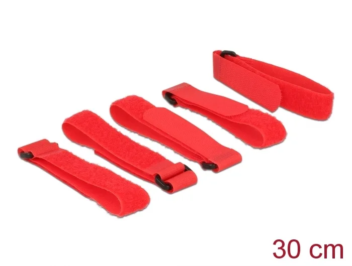 Delock Klett-Kabelbinder L 300 mm x B 20 mm 5 Stück mit Schlaufe rot #1 