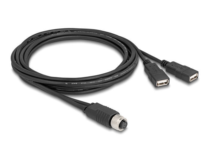 Delock M12 Kabel A-kodiert 8 Pin Buchse zu 2 x USB 2.0 Typ-A Buchse 2 m schwarz #2 