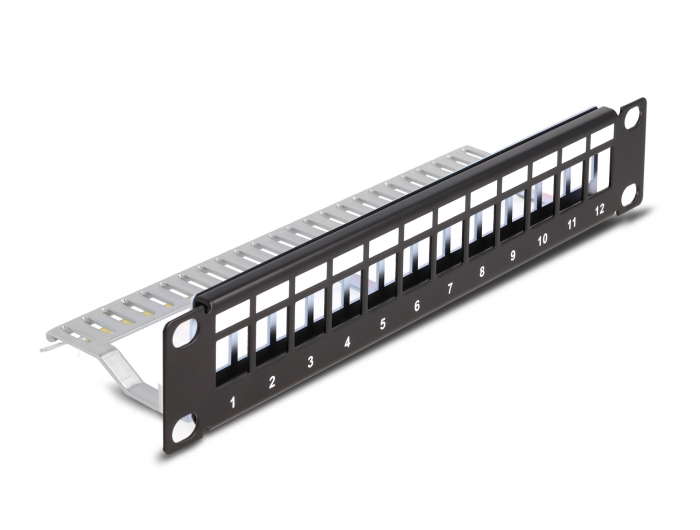 Delock 10″ Keystone Patchpanel 12 Port mit Entlastungsschiene 1 HE schwarz #1 