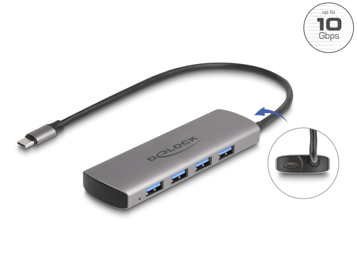 Delock USB 10 Gbps 4 Port USB Typ-A Hub mit USB Type-C™ Anschluss und zusätzlicher Strombuchse #1 