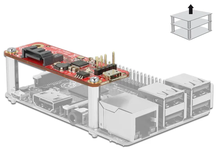 Delock Konverter Raspberry Pi USB Micro-B Buchse / USB Pin Header > SATA 7 Pin #4 
