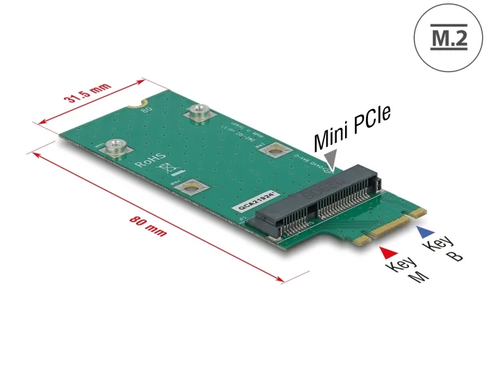 Delock Adapter M.2 Key B+M zu Mini PCIe Slot (PCIe / USB) #1 