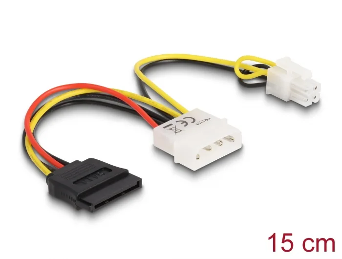 Delock Kabel Power Molex 4 Pin Stecker > SATA 15 Pin Buchse + P4 Stecker #1 