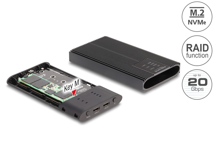 Delock Externes Gehäuse USB 20 Gbps für 2 x M.2 NVMe PCIe SSD mit USB Type-C™ Buchse und RAID - werkzeugfrei #1 