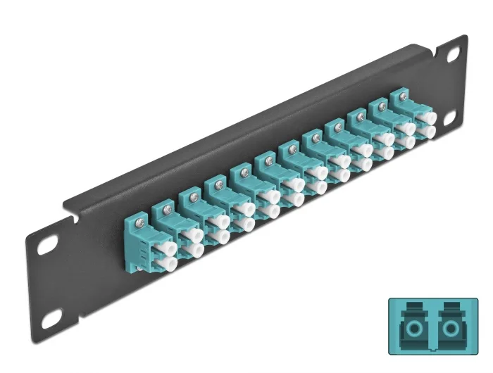 Delock 10″ LWL Patchpanel 12 Port LC Duplex aqua 1 HE schwarz #1 