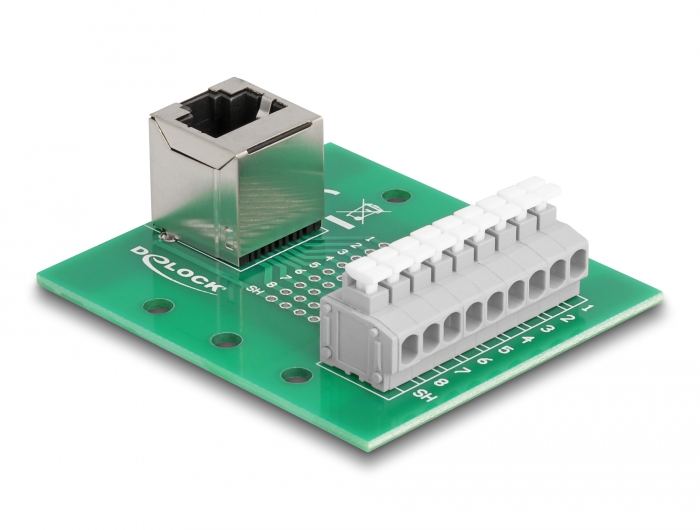Delock RJ45 Buchse zu Terminalblock mit Drucktaster für Hutschiene gewinkelt #2 