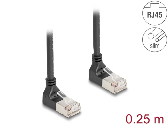 Delock RJ45 Netzwerkkabel Cat.6A S/FTP Slim 90° oben / oben gewinkelt 0,25 m schwarz #1 