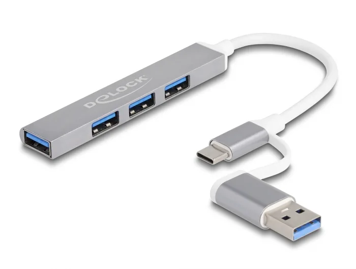 Delock 4 Port Slim USB Hub mit USB Type-C™ oder USB Typ-A zu 3 x USB 2.0 Typ-A Buchse + 1 x USB 5 Gbps Typ-A Buchse #2 