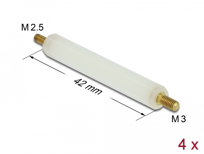 Delock Abstandshalter M2.5 x M3, Sechskant, Außen / Außen, 42 mm natur 4 Stück #1 
