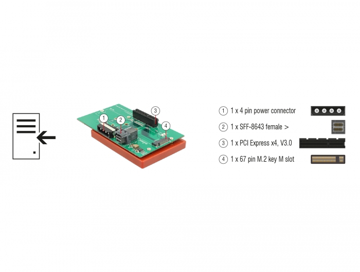 Delock U.2 SFF-8643 Adapter zu PCIe x4 oder M.2 Key M Slot mit Befestigungsplatte #3 