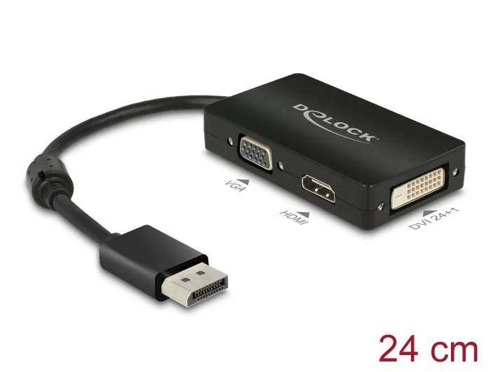 Delock Adapter DisplayPort 1.1 Stecker > VGA / HDMI / DVI Buchse Passiv schwarz #1 