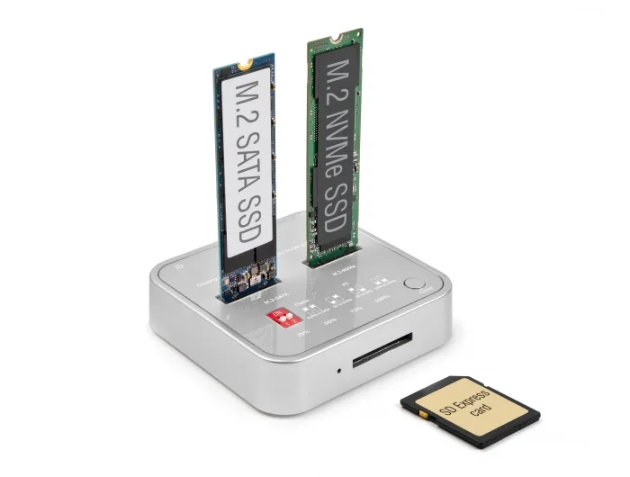 Delock Dockingstation für 1 x M.2 NVMe SSD + 1 x M.2 SATA SSD mit SD Express (SD 7.1) Card Reader und Klon Funktion #5 