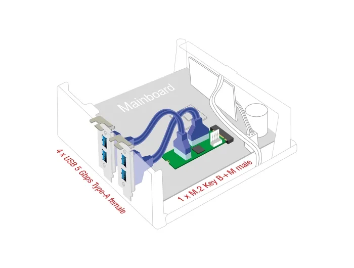 Delock Konverter M.2 Key B+M Stecker zu 4 x USB 5 Gbps Typ-A Buchse mit 50 cm Kabel #5 