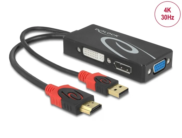 Delock Adapter HDMI Stecker > DVI / VGA / DisplayPort Buchse 4K schwarz #1 