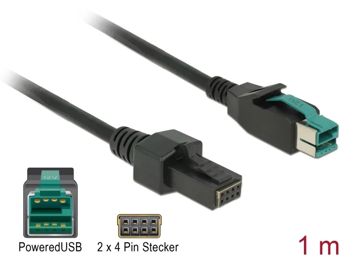 Delock PoweredUSB Kabel Stecker 12 V > 2 x 4 Pin Stecker 1 m für POS Drucker und Terminals #1 