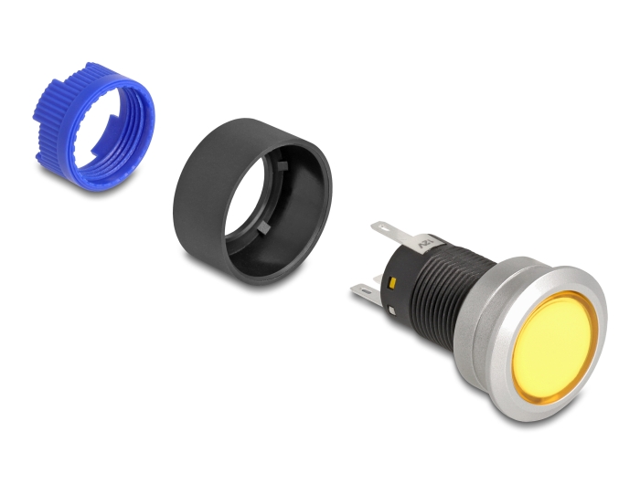 Delock Drucktaster vorstehend zum Einbau 22 mm 5 x Lötanschluss Taster flach Plastik LED gelb #3 
