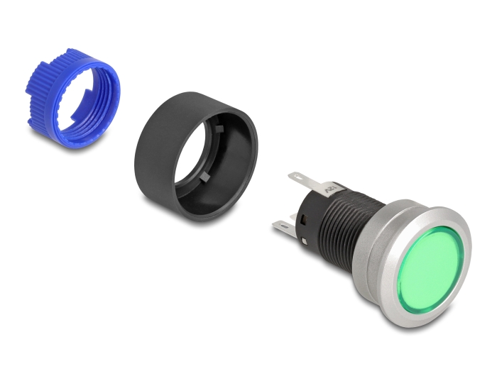 Delock Drucktaster vorstehend zum Einbau 22 mm 5 x Lötanschluss Taster flach Plastik LED grün #3 