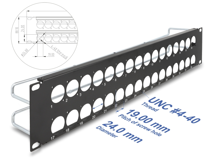 Delock 19″ D-Typ Patchpanel mit Entlastungsschienen 32 Port 2 HE schwarz #1 