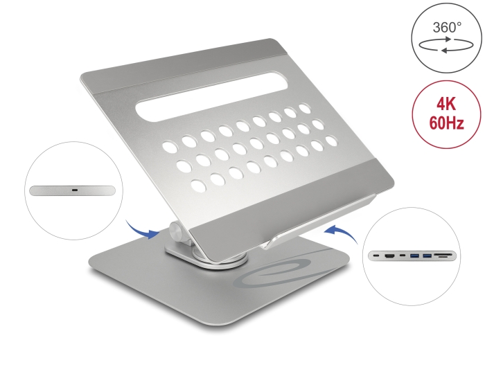 Delock Tablet und Notebook Ständer mit eingebauter Dockingstation 4K - HDMI / Kartenleser / Hub / PD 3.0 90 W - 360° drehbar #1 