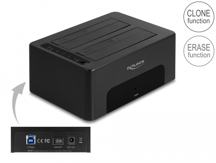 Delock USB Dual Dockingstation für 2 x SATA HDD / SSD mit Klon- und Löschfunktion #1 