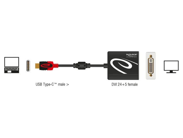 Delock Adapter USB Type-C™ Stecker > DVI Buchse (DP Alt Mode) 4K 30 Hz #2 