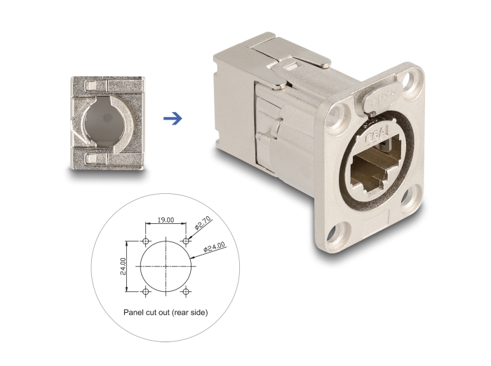 Delock D-Typ RJ45 Einbaubuchse mit LSA Anschluss Cat.6A STP Metall #1 