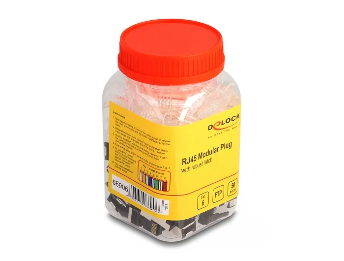 Delock RJ45 Modularer Stecker mit robuster Rastnase Cat.6 und Knickschutztülle 50er Set #2 