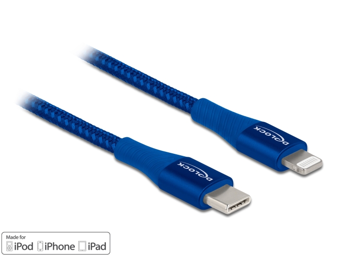 Delock Daten- und Ladekabel USB Type-C™ zu Lightning™ für iPhone™, iPad™ und iPod™ blau 2 m MFi #1 