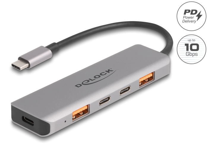 Delock USB 10 Gbps 2 Port USB Typ-A + 2 Port USB Type-C™ Hub mit USB Type-C™ Anschluss und PD 95 Watt #1 